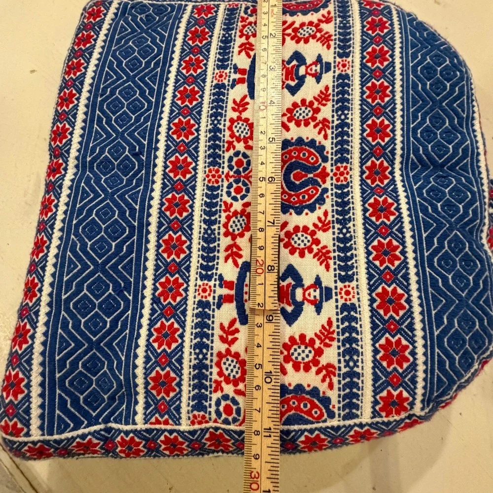 Vintage Tea Cozy Folk Art Woven Red Blue Woven Padded Teapot Cover